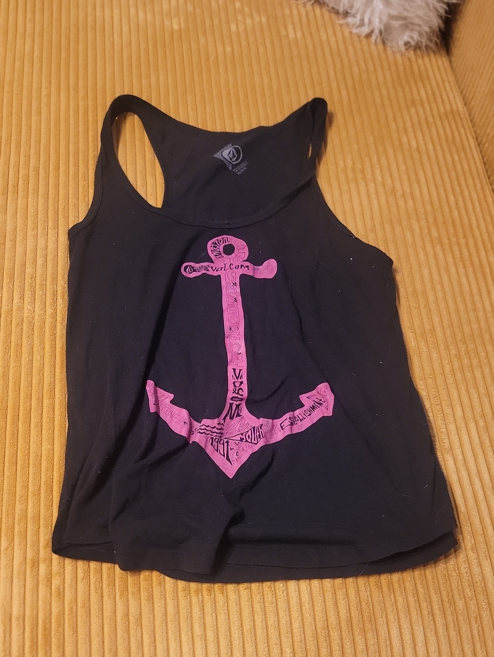 Volcom Black Racerback Tank with Pink Anchor Graphic